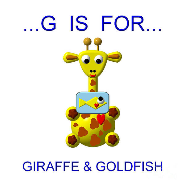 Cute Giraffe With Goldfish Art Print featuring the digital art Cute Critters With Heart G is for Giraffe and Goldfish by Rose Santuci-Sofranko