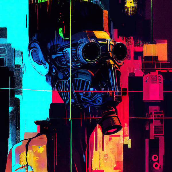 Robot Art Print featuring the painting Cyberpunk Society, 02 by AM FineArtPrints