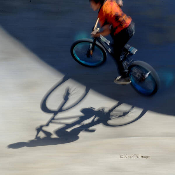 Bike Art Print featuring the photograph Cyclist and His Shadow by Kae Cheatham