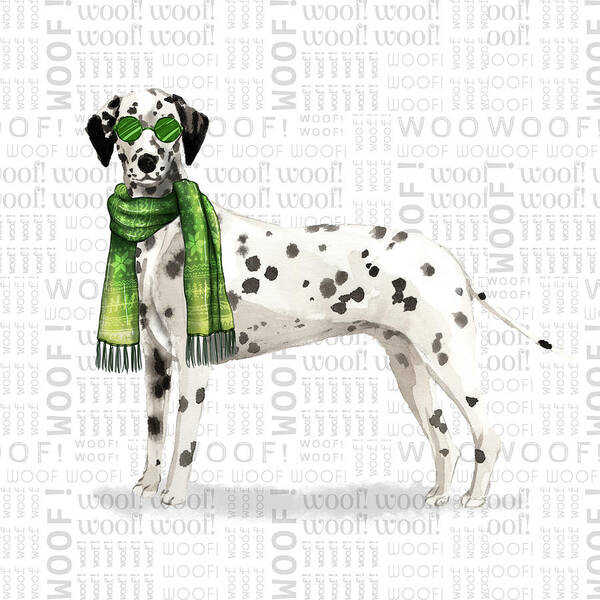 Dalmatian Art Print featuring the digital art Dalmatian Christmas Dog by Doreen Erhardt