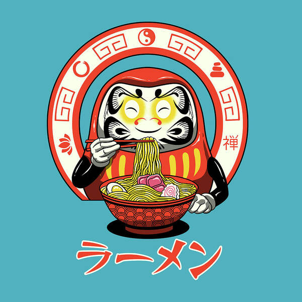 Daruma Art Print featuring the digital art Daruma Zen Ramen by Vincent Trinidad