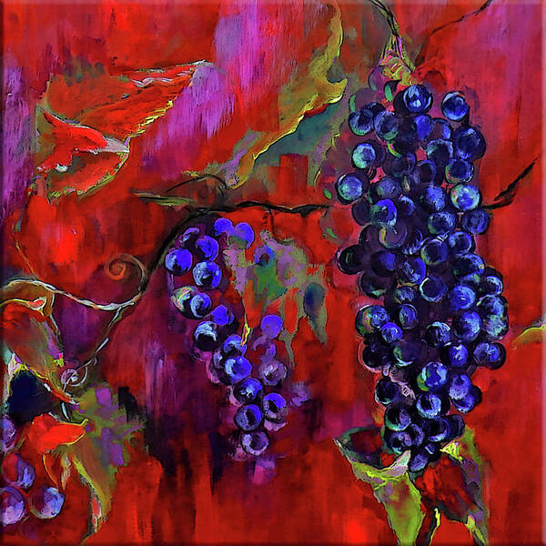 Grapes Art Print featuring the painting Deep Autumn Grapevine Painting by Lisa Kaiser