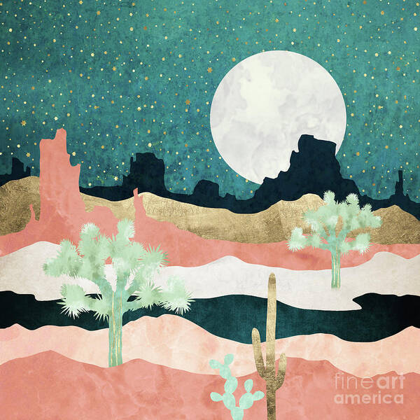 Desert Art Print featuring the digital art Desert Moon Vista by Spacefrog Designs