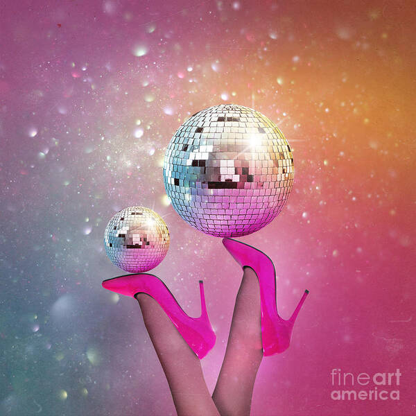 Pink Lady Disco Ball Painting Print Studio 54 Party Acrylic Pop