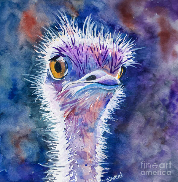 Ostrich Art Print featuring the painting Dizzy Ostrich by Lisa Sinicki