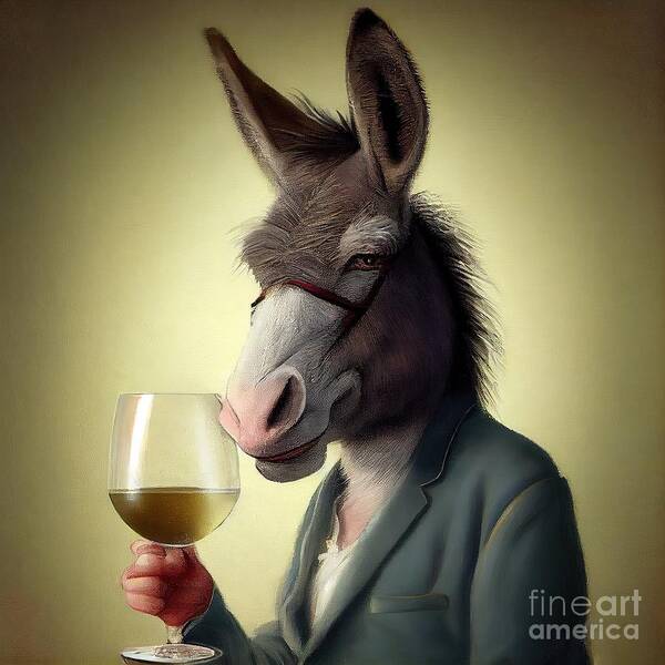Nature Art Print featuring the painting Donkey Having Drink by N Akkash