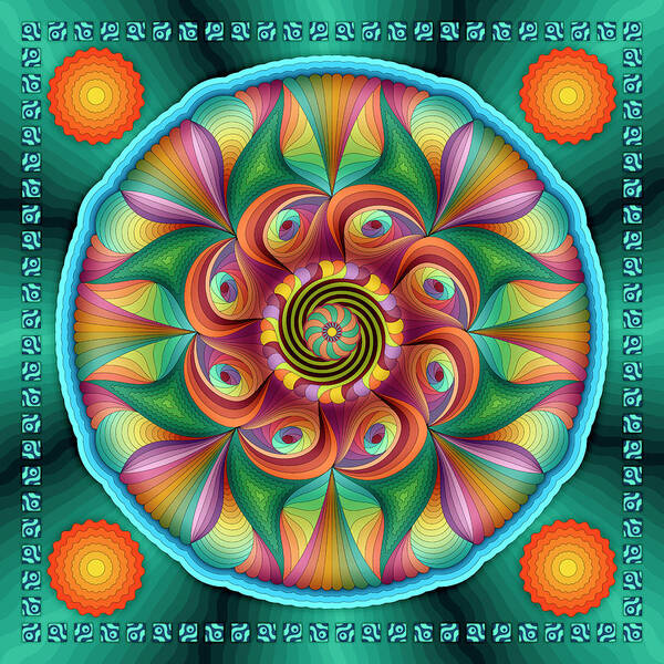 Harmony Mandalas Art Print featuring the digital art Emerald Sunfish by Becky Titus