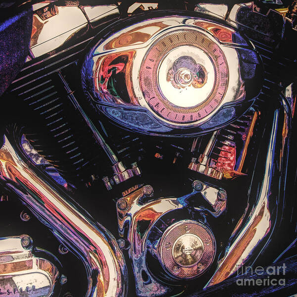 Engine Art Print featuring the digital art Engine of Motorcycle by Phil Perkins