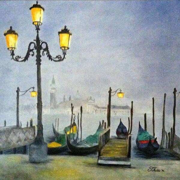 Venice Art Print featuring the painting Evening in Venice by Juliette Becker