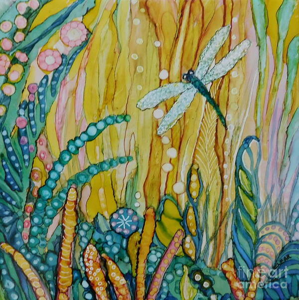 Who Doesn't Love Dragon Flies? Still Playing With My Inks As I Continue To Socially Distance During The Covid19 Pandemic. Hope My Personal Therapy Makes You Smile. Art Print featuring the painting Everyone's Favorite by Joan Clear