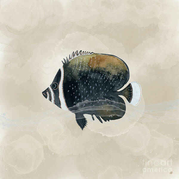 Exotic Art Print featuring the digital art Exotic Butterflyfish in Earth Tones - Neutral Color Palette by Andreea Dumez