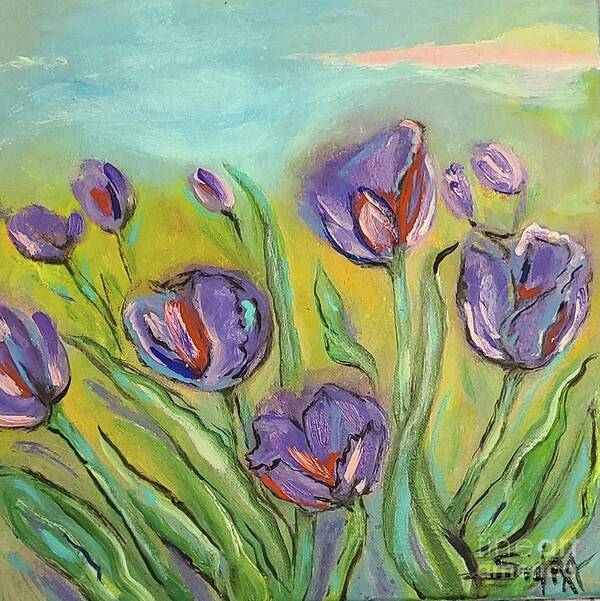 Tulips Art Print featuring the painting Exploring Tulips by Sidra Myers