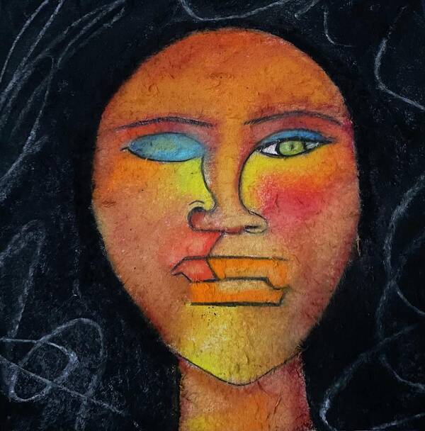 Abstract Painting Art Art Print featuring the pastel Face to face by Crystal Stagg