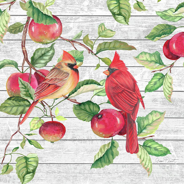 Cardinals Art Print featuring the painting Fall Cardinals A by Jean Plout