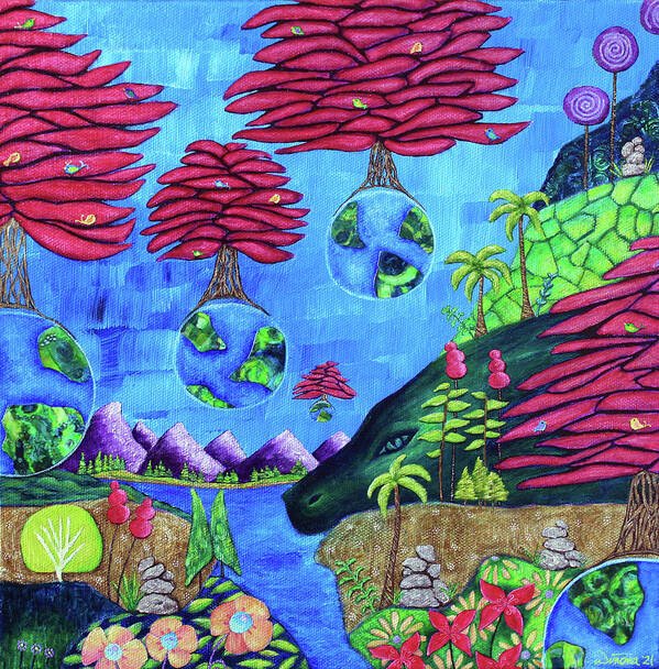 Dreamscape Art Print featuring the painting Floating Worlds by Winona's Sunshyne