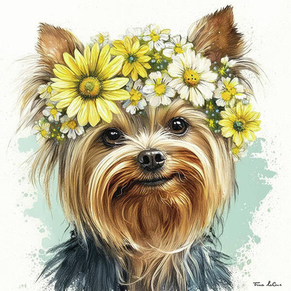 Yorkshire Terrier Art Print featuring the painting Flower Girl Yorkie by Tina LeCour