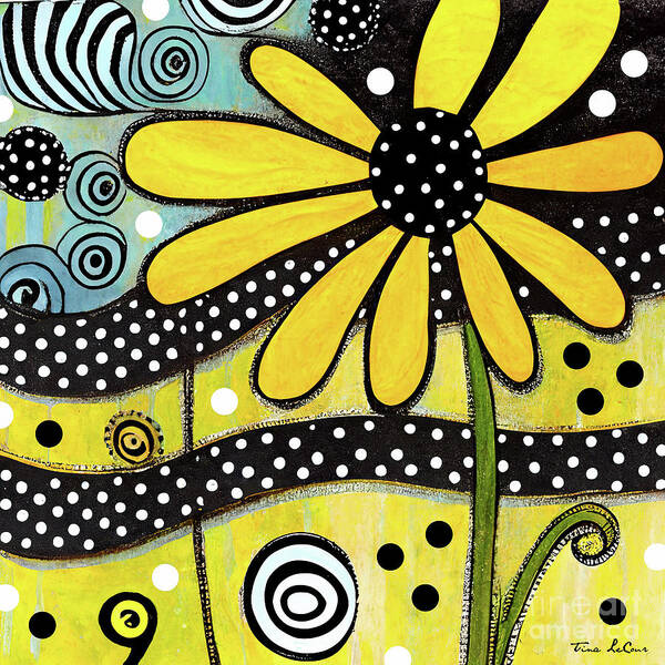 Yellow Daisy Art Print featuring the painting Flower Power Yellow Daisy by Tina LeCour