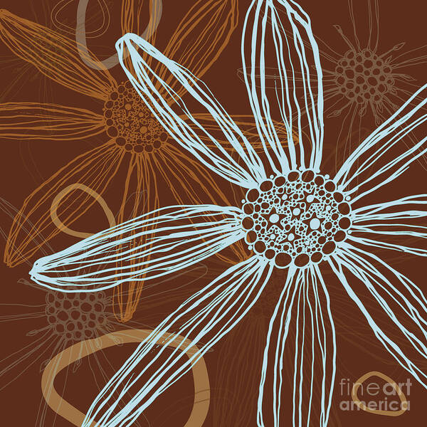Flower Silhouettes Art Print featuring the digital art Flower Silhouette Modern Line Art in Brown by Patricia Awapara