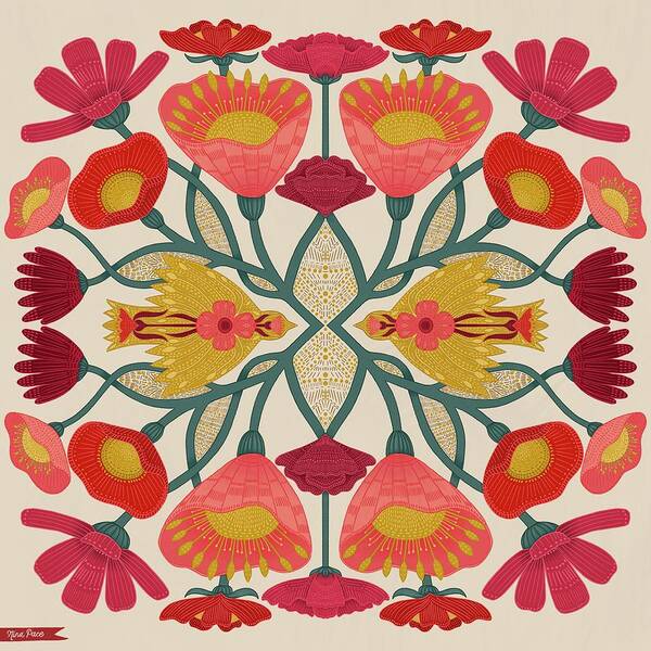 Folk Art Print featuring the digital art Folk Floral by Nina Pace