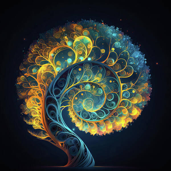 Tree Art Print featuring the digital art Fractal Tree 59 Spirals by Matthias Hauser