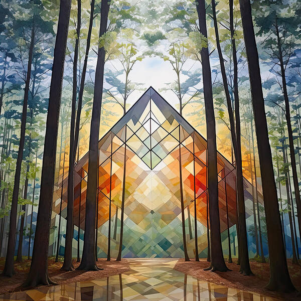 Modern Mountain Art Art Print featuring the painting Fractals in Nature - Colorful Glass Art by Lourry Legarde