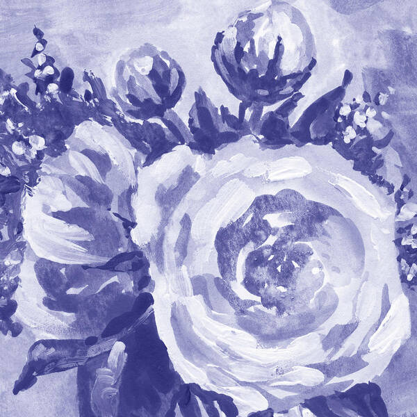 Flowers Art Print featuring the painting Fresh Monochrome Flowers In Purple Blue Very Peri Modern Interior Design VI by Irina Sztukowski