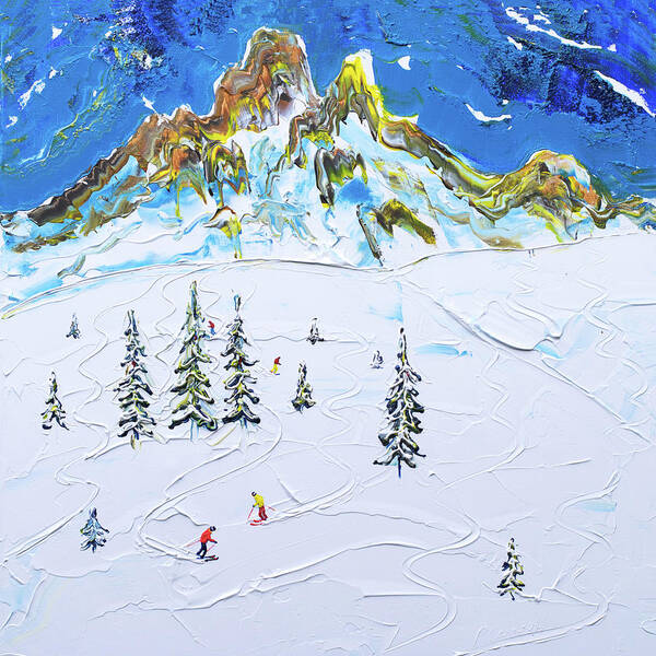 Meribel Art Print featuring the painting Fresh Tracks Below Saulire by Pete Caswell