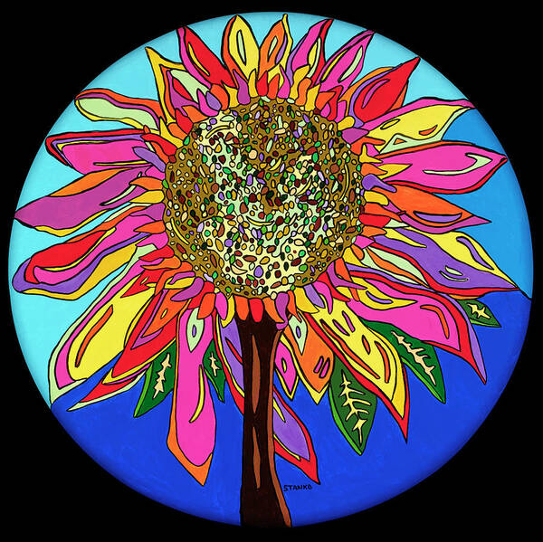 Flower Psychedelic Colorerful Pop Art Art Print featuring the painting FunFlower by Mike Stanko