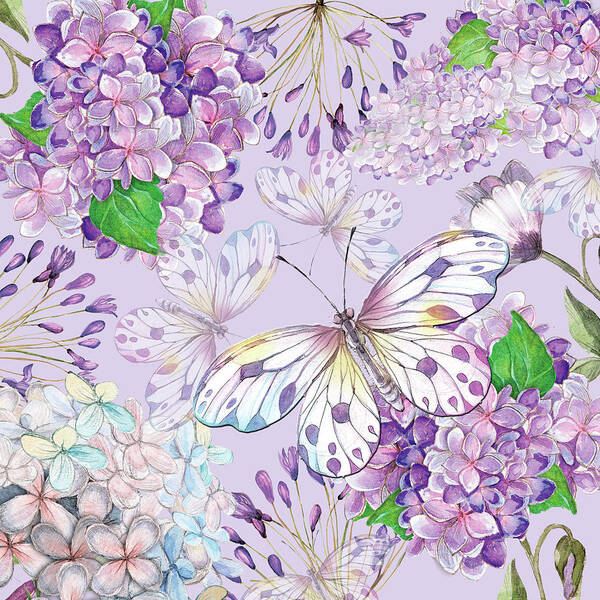 Hydrangea Art Print featuring the digital art Garden Hydrangea And Butterflies by HH Photography of Florida