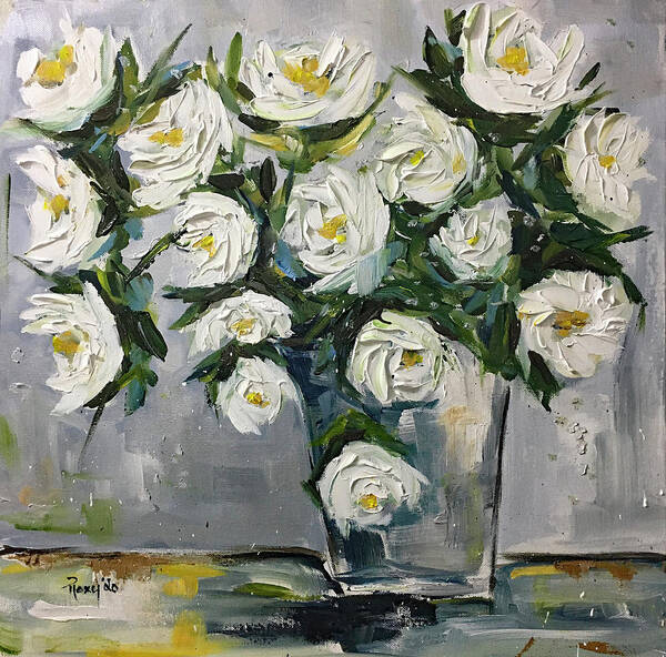 Gardenias Art Print featuring the painting Gardenias in Bloom by Roxy Rich
