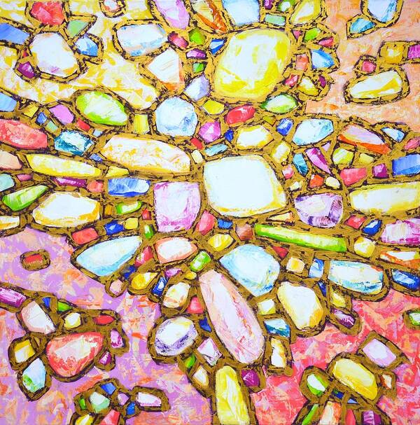 Stones Art Print featuring the painting Gems in Gold 6. by Iryna Kastsova