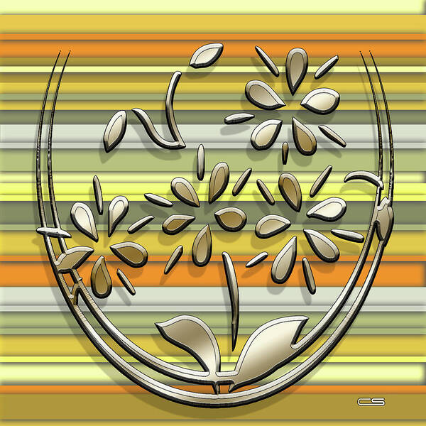 Staley Art Print featuring the digital art Gold Flowers on Yellow 2 by Chuck Staley