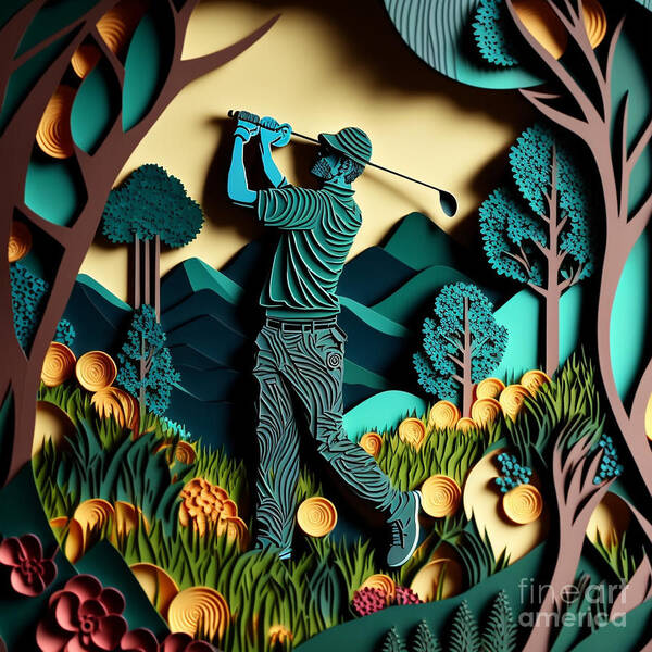 Golfers I Art Print featuring the mixed media Golfers I by Jay Schankman
