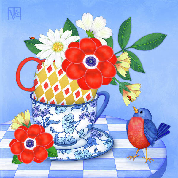 Tea Cups Art Print featuring the digital art Grandma's Tea Cups by Valerie Drake Lesiak
