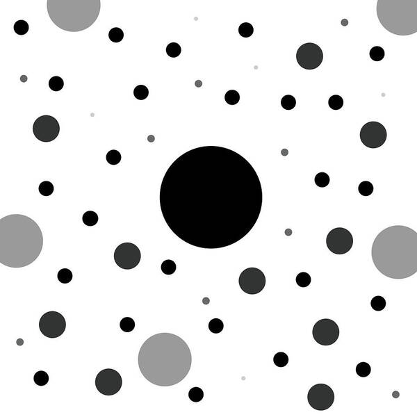Black Art Print featuring the digital art Graphic Grayscale Polka Dots by Amelia Pearn
