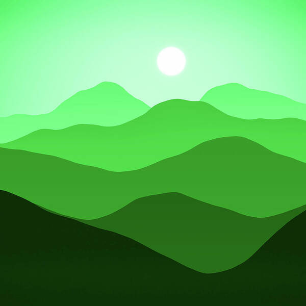 Mountains Art Print featuring the digital art Green Mountains Abstract Minimalist Fantasy Landscape by Matthias Hauser