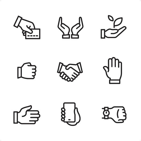 Motion Art Print featuring the drawing Hand Signs - Single Line icons by Lushik