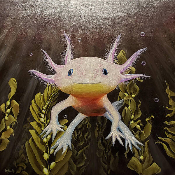 Axolotl Watercolor Art Print Pink Axolotl Painting Axolotl Wall