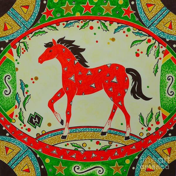 Holiday Art Print featuring the drawing Holiday Horse by Heather McFarlane-Watson