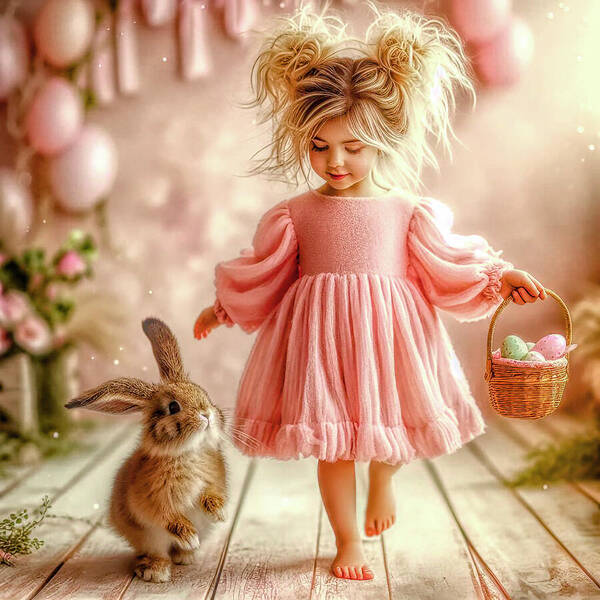 Young Girl Art Print featuring the photograph Hopping Down The Bunny Trail by Kathy Baccari