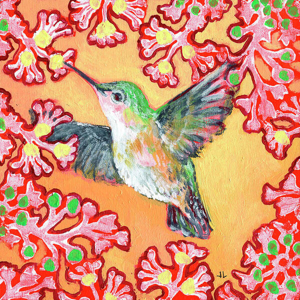 Hummingbird Art Print featuring the painting Hummingbird in Flight by Jennifer Lommers