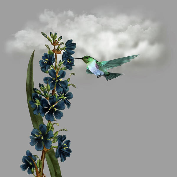 Hummingbird Art Print featuring the digital art Hummingbird in the Garden Pane 1 by David Dehner
