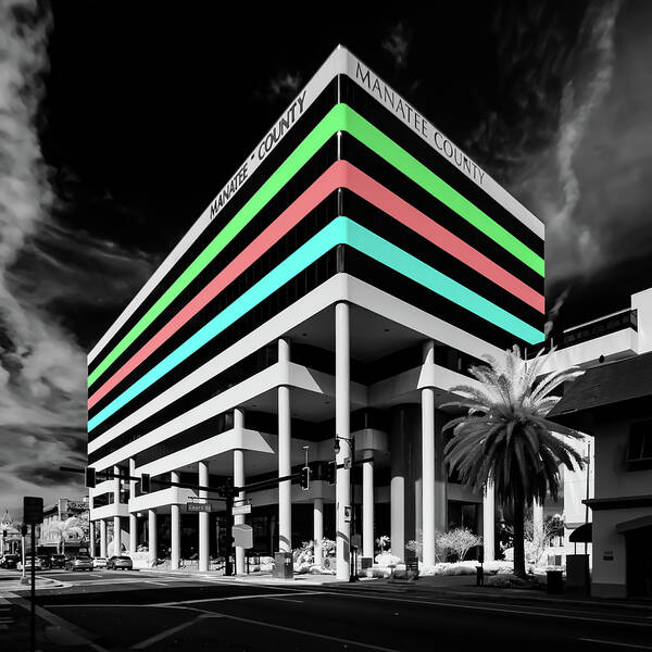 Infrared Art Print featuring the photograph Infrared Color Striped Office Building by Rolf Bertram