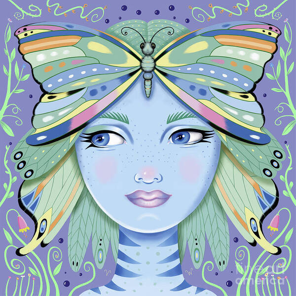 Fantasy Art Print featuring the digital art Insect Girl, Winga - Sq.Purple by Valerie White