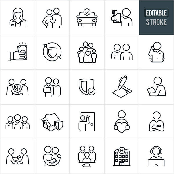 People Art Print featuring the drawing Insurance Thin Line Icons - Editable Stroke by Appleuzr