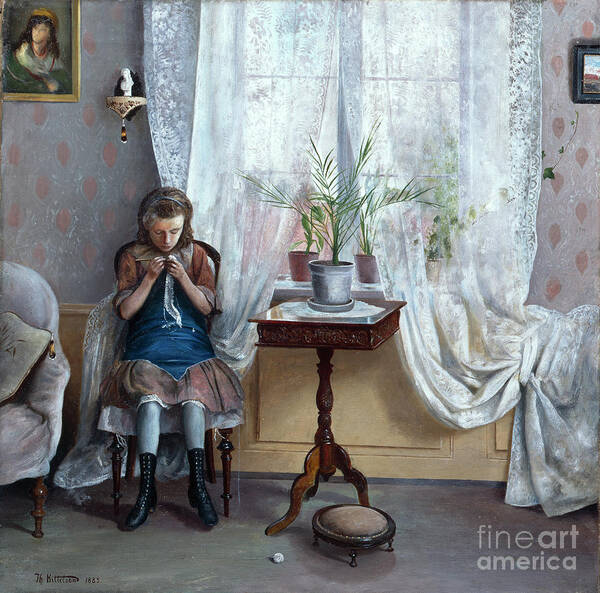 Interior with girl 1883 Art by Vaering by Theodor Kittelsen - Pixels