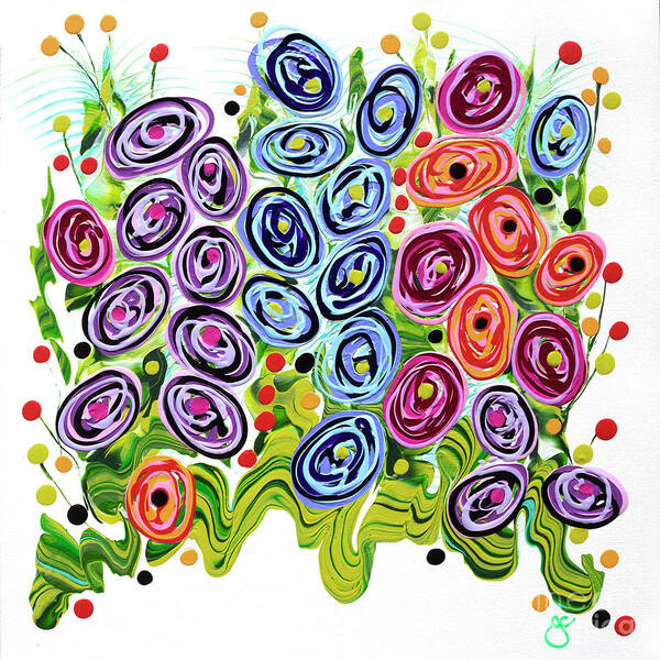 Fluid Acrylic Painting Art Print featuring the painting Jelly Bean Flowers by Jane Crabtree