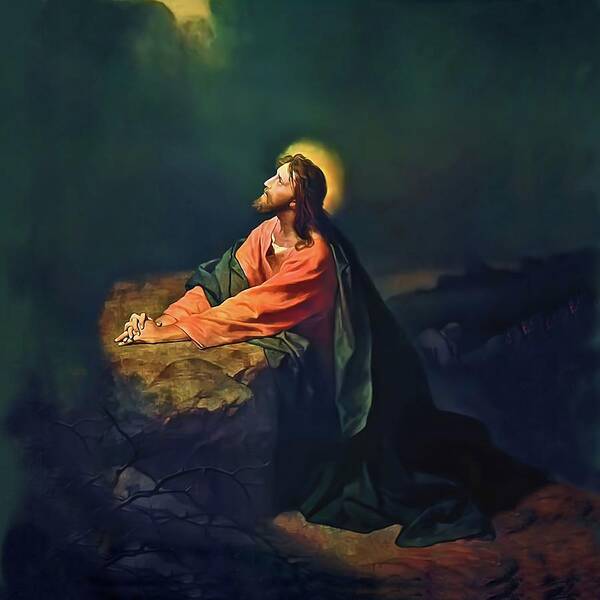 Jesus Art Print featuring the mixed media Jesus in Gethsemane The Agony in the Garden by Heinrich Hofmann