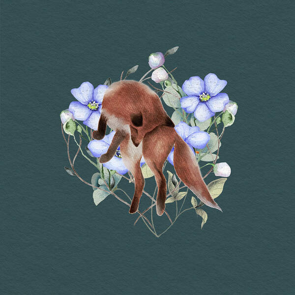 Fox Art Print featuring the painting Jumping Fox With Flowers by Garden Of Delights