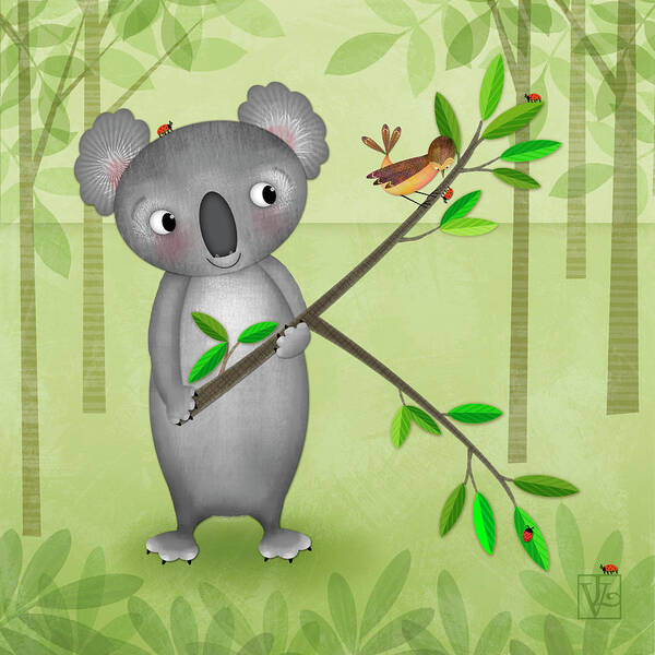 Koala Art Print featuring the digital art K is for a Cute Koala by Valerie Drake Lesiak